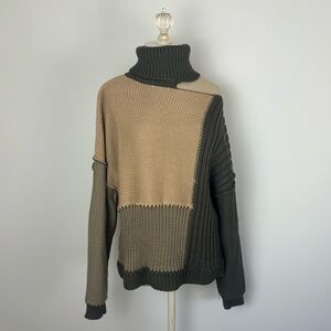 Vintage Havana Color Block Sweater Turtleneck One Shoulder S